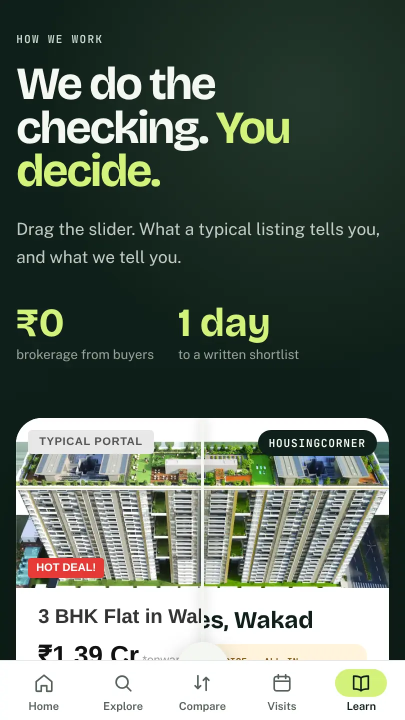How we work page, with a slider comparing listings