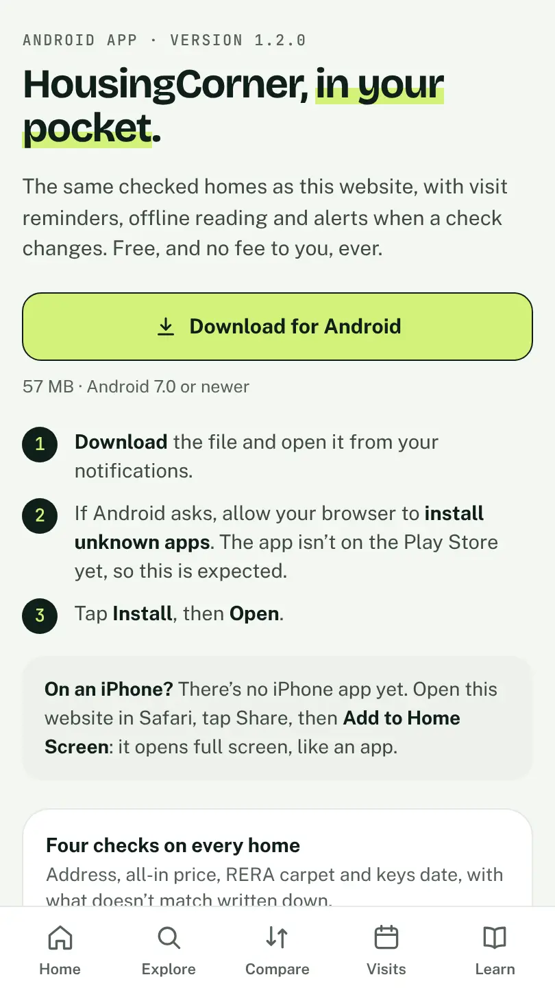 Housing Corner Android app download page
